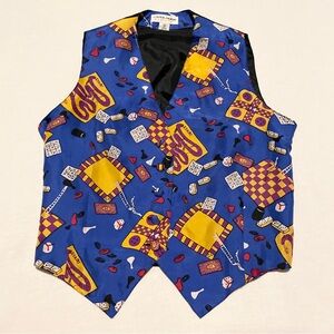Vintage Carol Horn 100% Silk Board Game Vest - Size 8 (Fits Small) 90s Kitschy